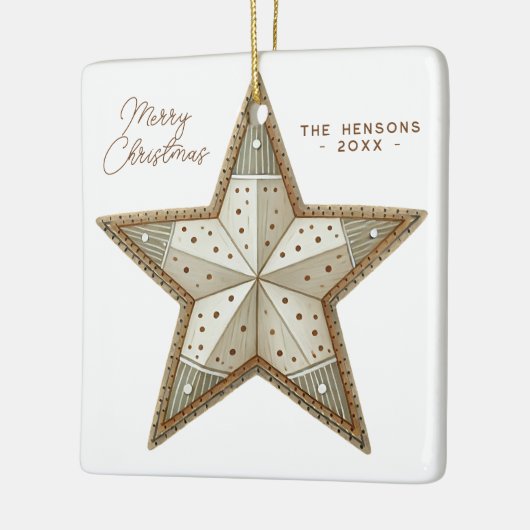 Feestelijk versierde ster Vrolijk Kerstfeest Keramisch Ornament (Links)