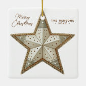 Feestelijk versierde ster Vrolijk Kerstfeest Keramisch Ornament (Achterkant)
