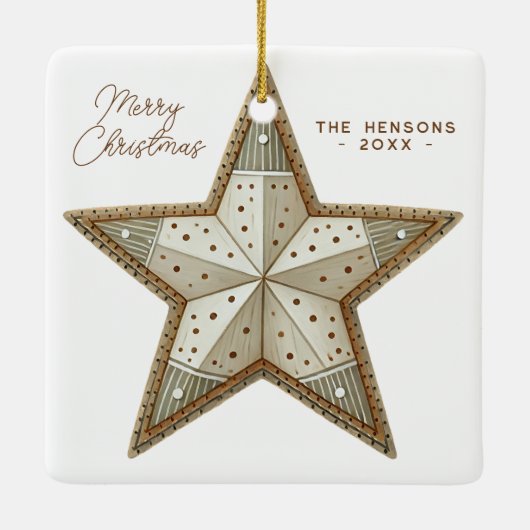 Feestelijk versierde ster Vrolijk Kerstfeest Keramisch Ornament (Achterkant)