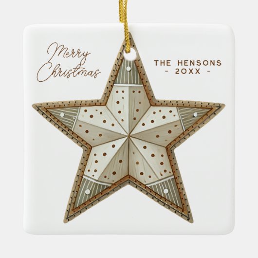 Feestelijk versierde ster Vrolijk Kerstfeest Keramisch Ornament (Voorkant)