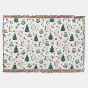 Feestelijk Vintage Kerst Vogel Bos Patroon Deken