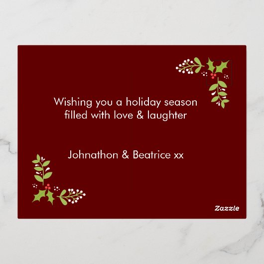 Feestelijk Vrolijk Kerst Roos Goud Bourgondië Folie Feestdagen Briefkaart (Achterkant)