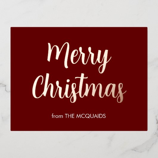 Feestelijk Vrolijk Kerst Roos Goud Bourgondië Folie Feestdagen Briefkaart (Voorkant)