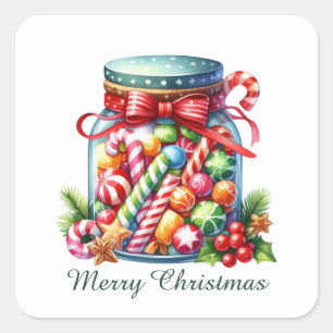 Feestelijk Vrolijk Kerstfeest Hard snoep Vierkante Sticker
