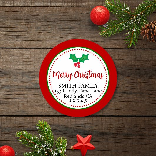 Feestelijk Vrolijk Kerstfeest Holly Return Adres L Ronde Sticker