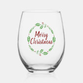 Feestelijk Vrolijk Kerstfeest Holly Wreath Party Wijnglas Zonder Voet (Voorkant)
