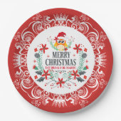 Feestelijk Vrolijk Kerstkrans & Wit Kroon Lijst Papieren Bordje (Voorkant)