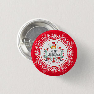 Feestelijk Vrolijk Kerstkrans & Wit Kroon Lijst Ronde Button 3,2 Cm