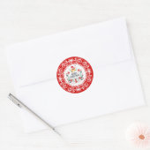 Feestelijk Vrolijk Kerstkrans & Wit Kroon Lijst Ronde Sticker (Envelop)
