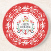 Feestelijk Vrolijk Kerstkrans & Wit Kroon Lijst Zandsteen Onderzetter (Voorkant)