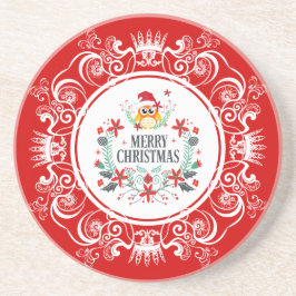 Feestelijk Vrolijk Kerstkrans & Wit Kroon Lijst Zandsteen Onderzetter