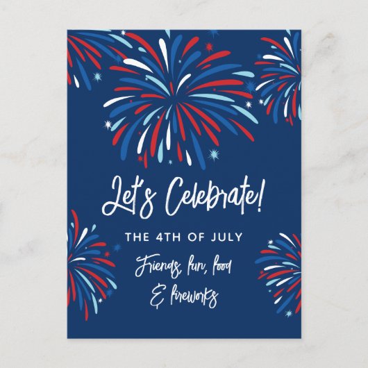 Feestelijk Vuurwerk 4 juli Feestuitnodiging Briefkaart (Voorkant)