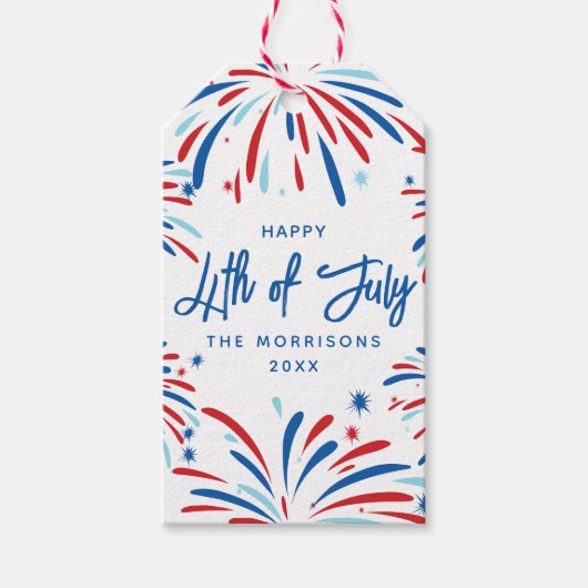 Feestelijk Vuurwerk Custom 4th van juli Feest Cadeaulabel (Voorkant)