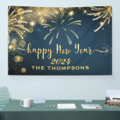 Feestelijk Vuurwerk Gelukkig Nieuwjaar Blauw en Go Spandoek (Beurs)