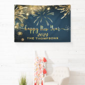 Feestelijk Vuurwerk Gelukkig Nieuwjaar Blauw en Go Spandoek (Insitu)