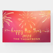 Feestelijk Vuurwerk Gelukkig Nieuwjaar Rood en Gou Spandoek (Horizontaal)