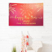 Feestelijk Vuurwerk Gelukkig Nieuwjaar Rood en Gou Spandoek (Insitu)