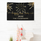 Feestelijk Vuurwerk Gelukkig Nieuwjaar Zwart en Go Spandoek (Insitu)