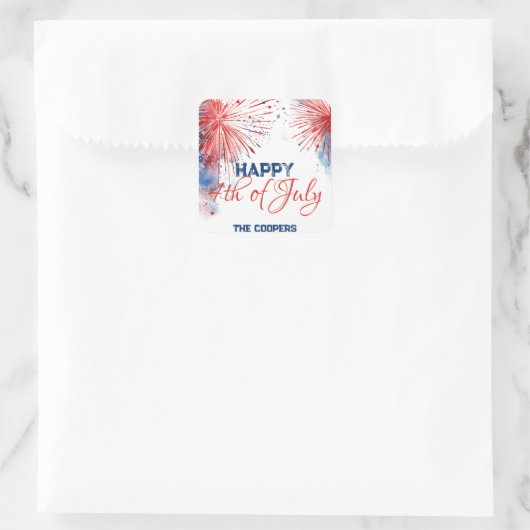 Feestelijk Vuurwerk Gelukkige 4th van Juli Douanen Vierkante Sticker (Tas)