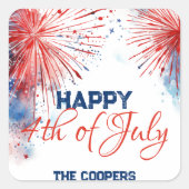 Feestelijk Vuurwerk Gelukkige 4th van Juli Douanen Vierkante Sticker (Voorkant)