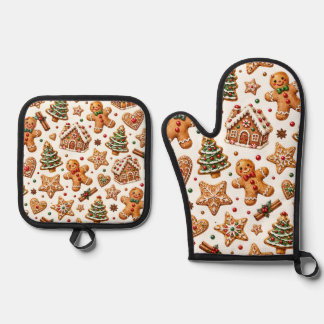 Feestelijk Waterverf Kerst Gingerbread Patroon Ovenwant & Pannenlap Set