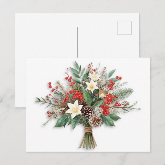Feestelijk Waterverf Kerstboeket Feestdagenkaart (Voorkant / Achterkant)