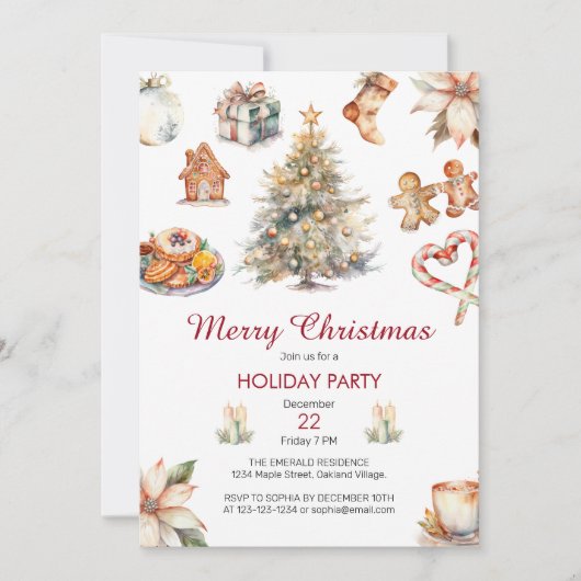 Feestelijk Waterverf Kerstfeest Kaart (Voorkant)