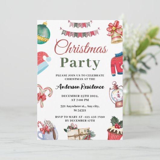 Feestelijk Waterverf Kerstfeest Kaart (Staand voorkant)