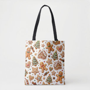 Feestelijk waterverf kerstpatroon met gemberkoek tote bag