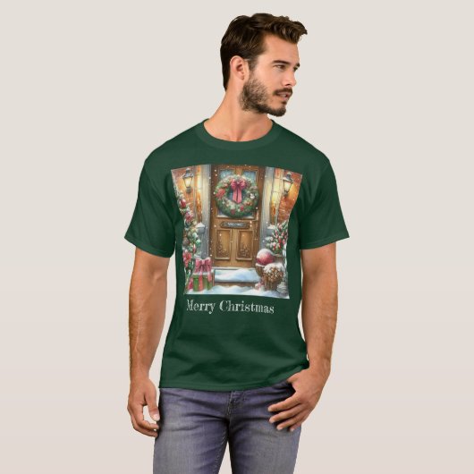 Feestelijk welkom kerstgroen t-shirt (Voorkant volledig)