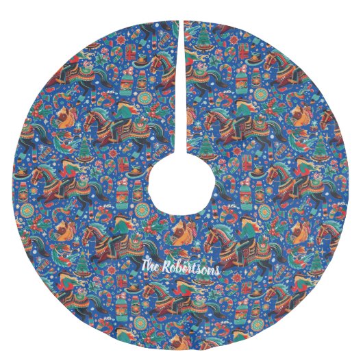 Feestelijk Western Cowgirl Blauw Kerst Kerstboom Rok (Voorkant)