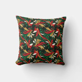 Feestelijk Wild Boeketpatroon – Rood, Goud & Groen Kussen