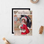 feestelijk  winkelmeisje voegt gevoel toe notitiekaartje (Voorkant / Achterkant in situ)