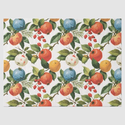 Feestelijk Winter Fruit Kerst Patroon Tissuepapier (Voorkant)