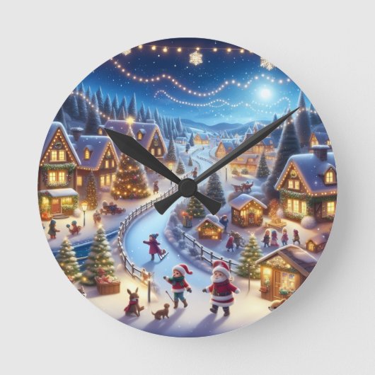 Feestelijk winter kerstdorp 's nachts ronde klok (Voorkant)