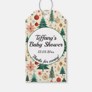 Feestelijk Winter Patroon Baby Shower Cadeaulabel