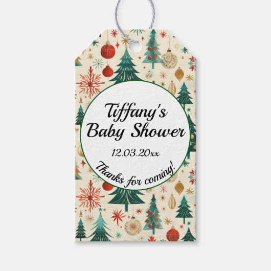 Feestelijk Winter Patroon Baby Shower Cadeaulabel (Voorkant)