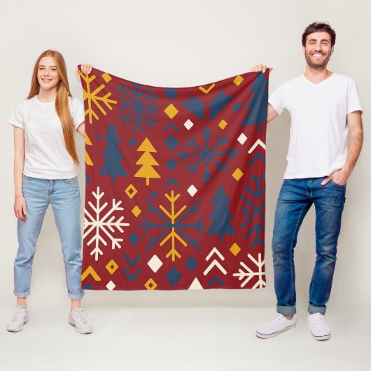 Feestelijk winterbos vet noordse patroon fleece deken (In situ)