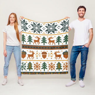 Feestelijk winterbospatroon fleece deken