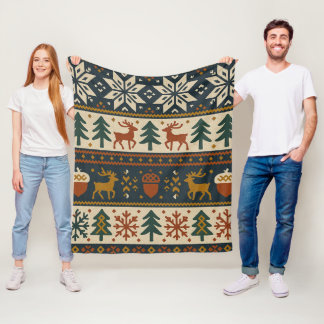 Feestelijk winterbospatroon fleece deken