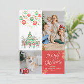 Feestelijk Winterdorp Vrolijk Kerstrood 2 Foto Feestdagenkaart (Staand voorkant)