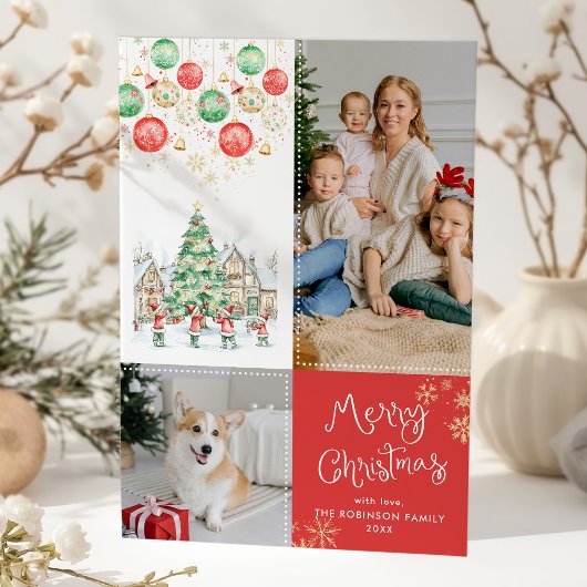 Feestelijk Winterdorp Vrolijk Kerstrood 2 Foto Feestdagenkaart