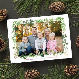 Feestelijk wintergroen Elegant gebladerte Foto Feestdagenkaart