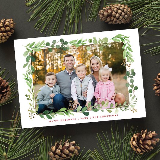 Feestelijk wintergroen Elegant gebladerte Foto Feestdagenkaart