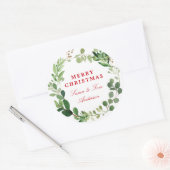 Feestelijk wintergroen | Vakantie Ronde Sticker (Envelop)