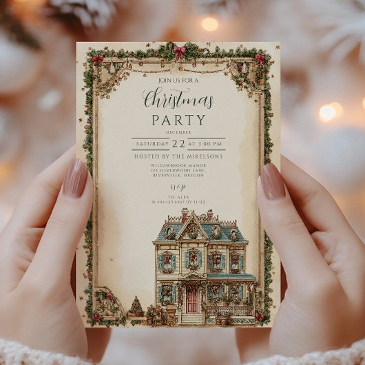 Feestelijk Winterhuis Kerstviering Kaart