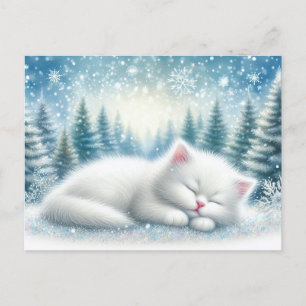 Feestelijk winterlandschap met witte kattenkerst briefkaart