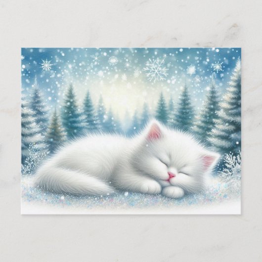 Feestelijk winterlandschap met witte kattenkerst briefkaart (Voorkant)