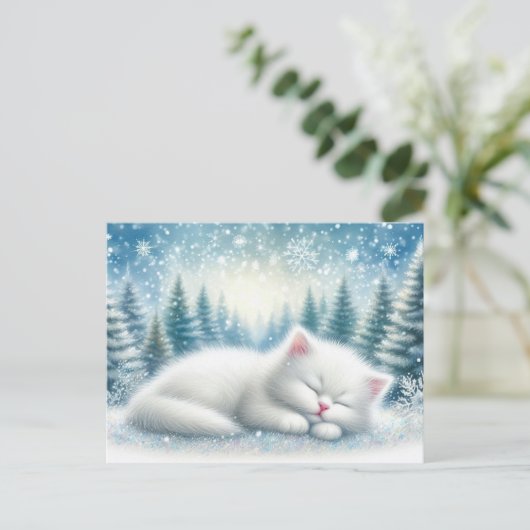 Feestelijk winterlandschap met witte kattenkerst briefkaart (Staand voorkant)