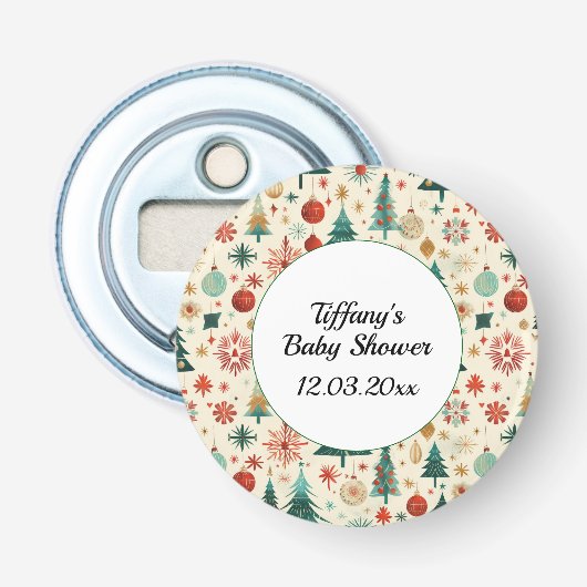 Feestelijk Winterpatroon Baby shower Button Flesopener (Voorkant)